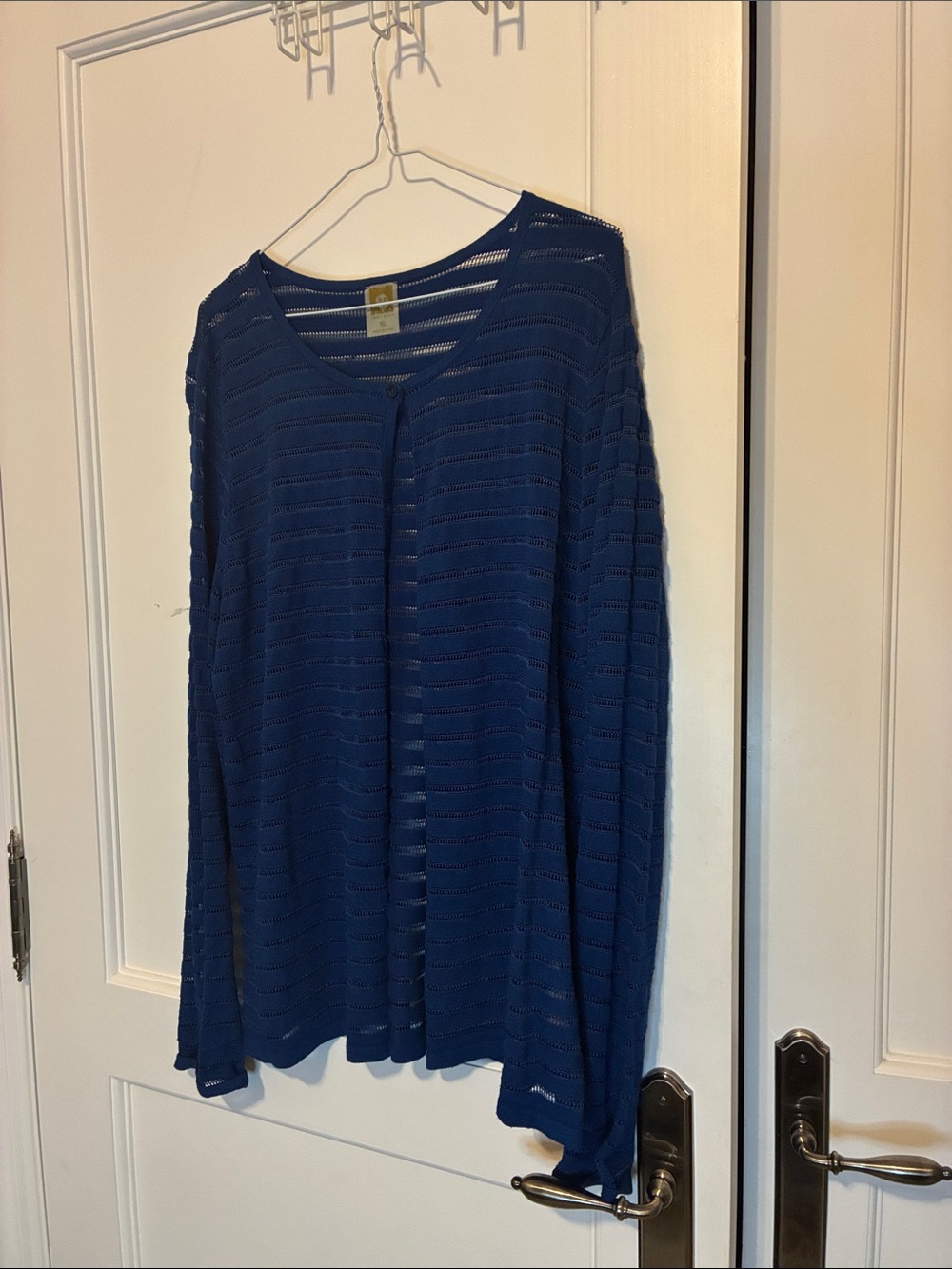 Anne Klein Blue Sheer Stripe Open Front Cardigan 👵MT